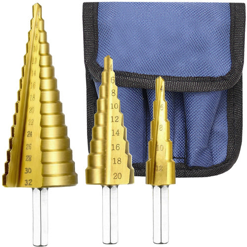 Set burghie conice, Zola®, 3 bucati, 32-4 / 20-4 / 12-4, otel HSS acoperit cu titan Set burghie conice, Zola®, 3 bucati, 32-4 / 20-4 / 12-4, otel HSS acoperit cu titan